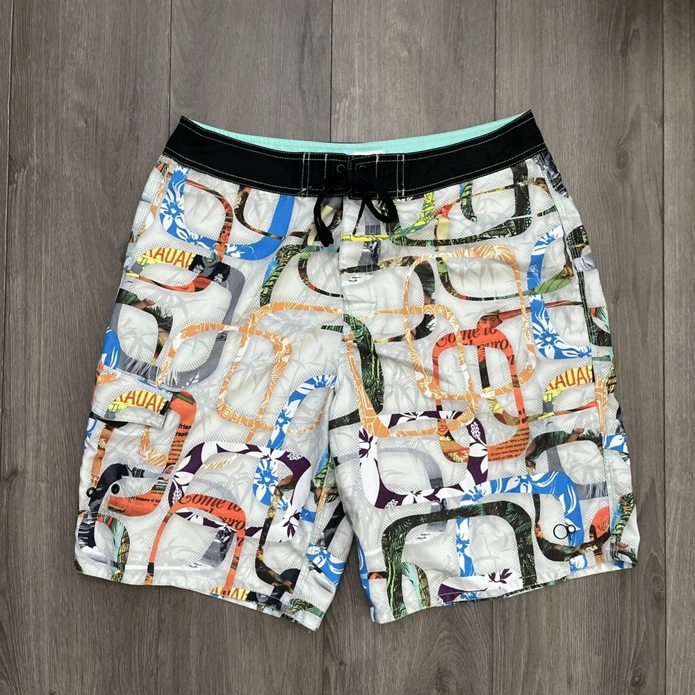 OP Ocean Pacific Mens 34 Boardshorts Multicolor Interlocking O Graphic